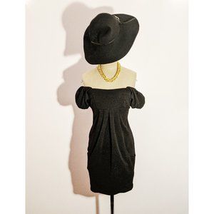 Black puffy shoulder pocket dress S